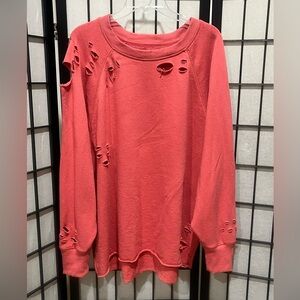 Aerie DISTRESSED CREWNECK SWEATSHIRT WIT RAW EDGE HEM WOMEN SIZE XL